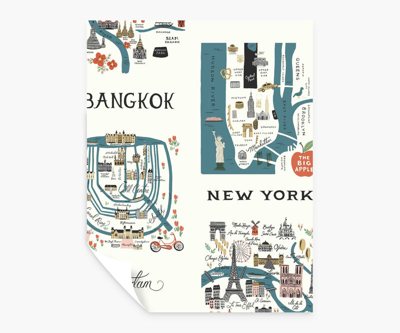 Tracy & Co City Maps Peel & Stick Wallpaper Sample - Blue & Red
